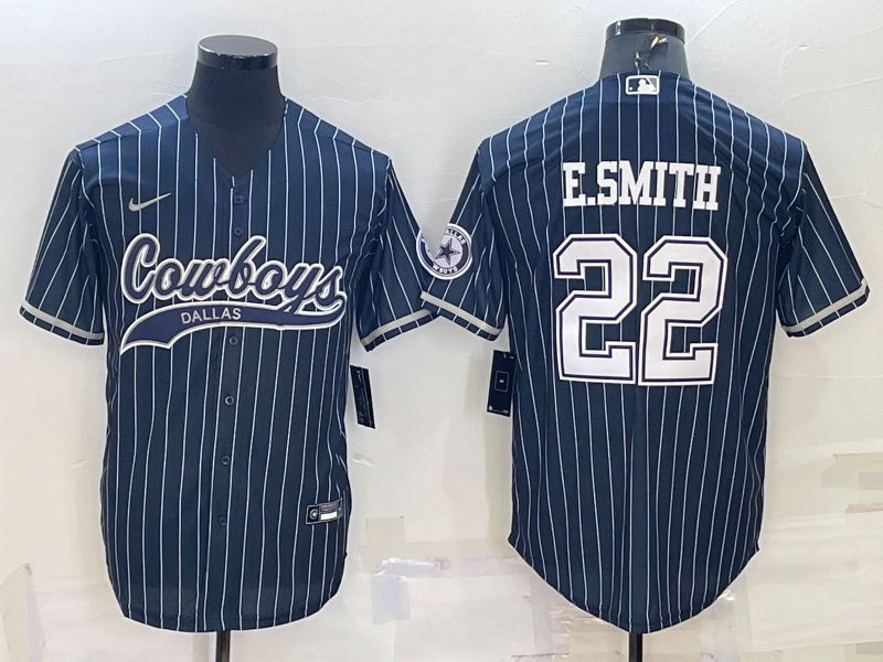 Men Dallas Cowboys #22 E.Smith Blue stripe 2022 Nike Co branded NFL Jersey->women nfl jersey->Women Jersey